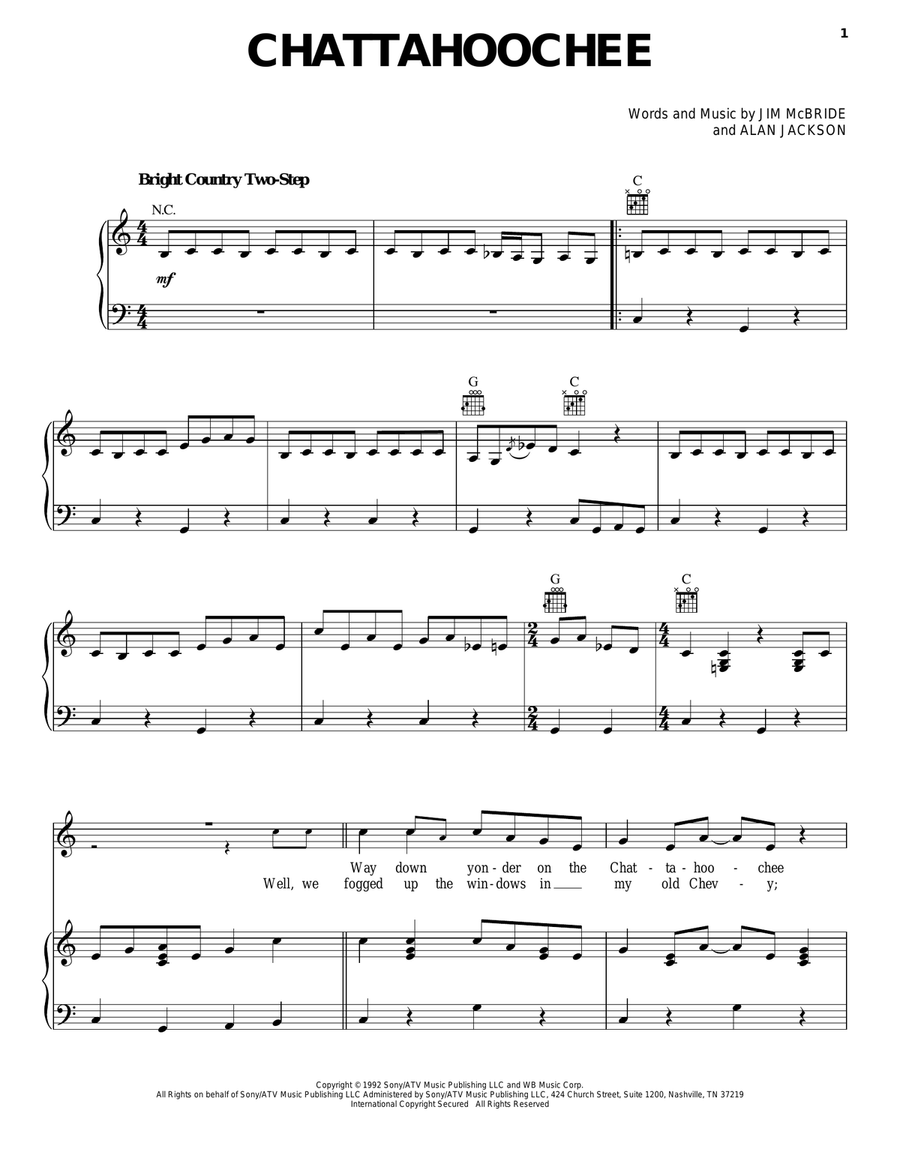 Chattahoochee Piano, Vocal, Guitar scores gallery preview page 1