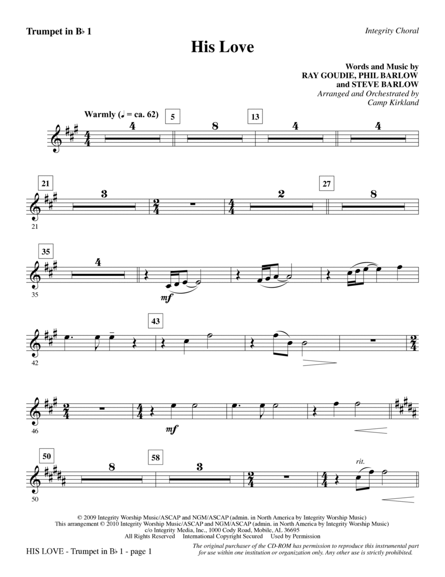 His Love - Trumpet 1 Choir scores gallery preview page 1