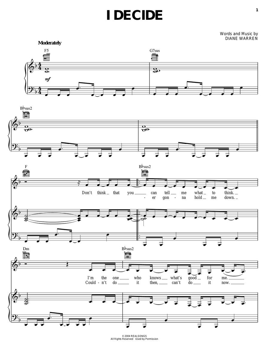 I Decide Piano, Vocal, Guitar scores gallery preview page 1