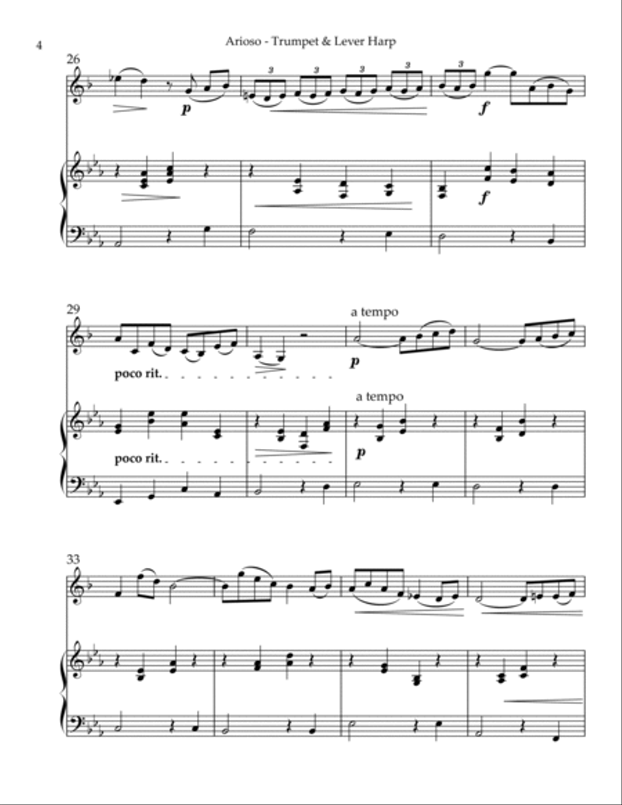 Arioso, Duet for Bb Trumpet & Lever Harp Trumpet Duet scores gallery preview page 4