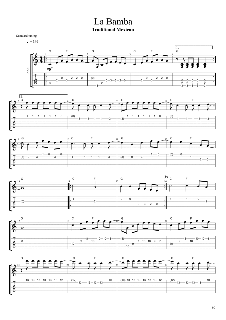 La Bamba Acoustic Guitar scores gallery preview page 1