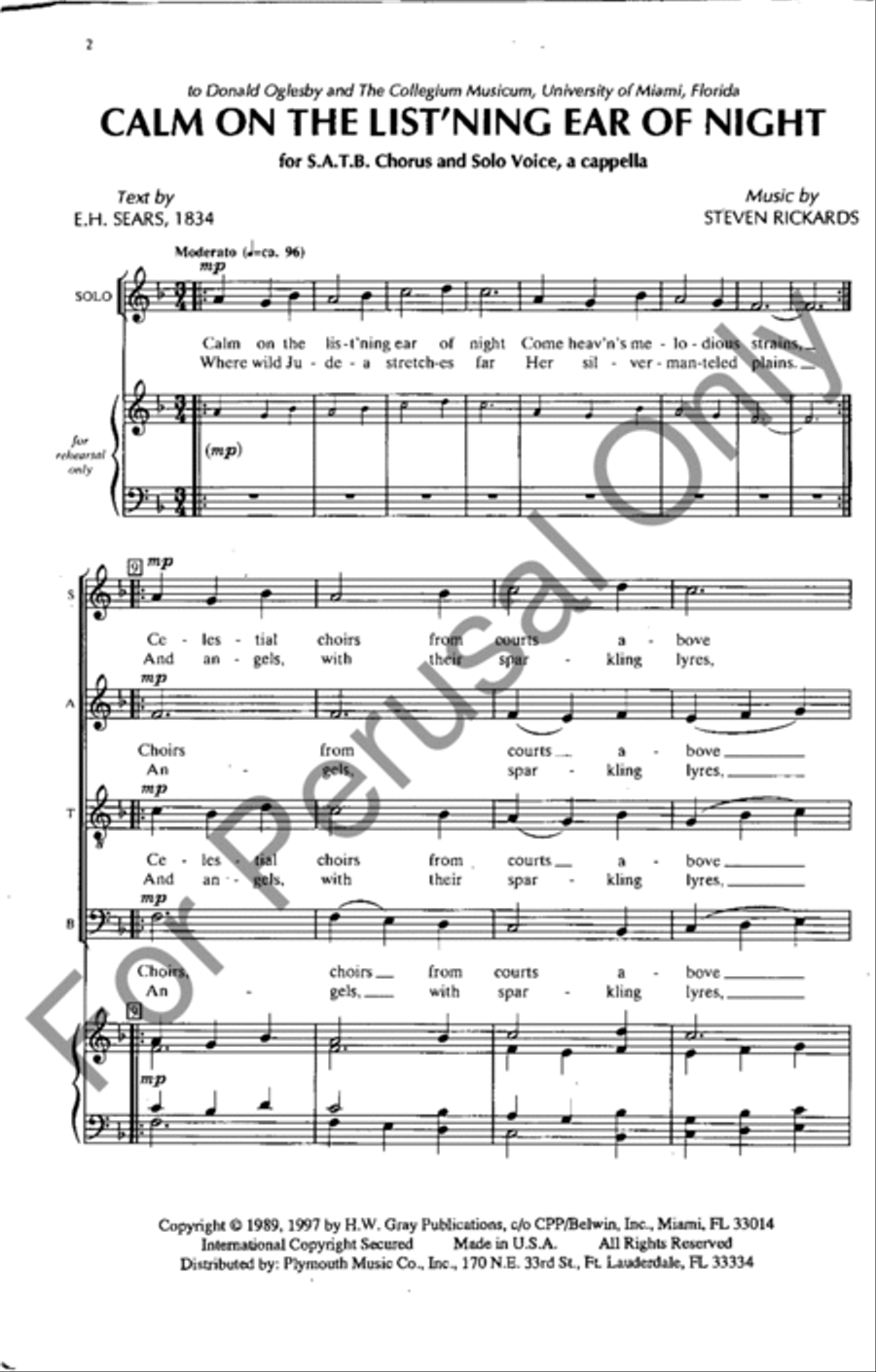 Calm On The List'ning Ear Of Night 4-Part scores gallery preview page 2