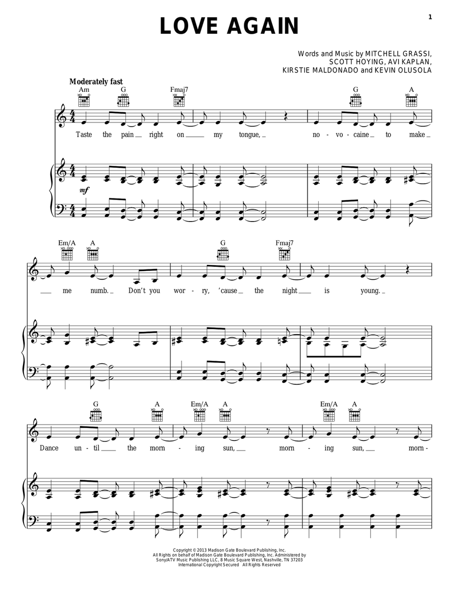 Love Again Love Again Piano, Vocal, Guitar scores gallery preview page 1