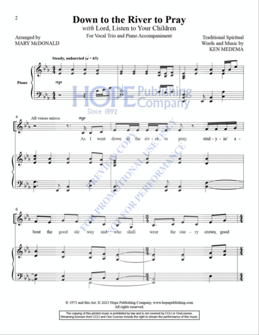 Down to the River to Pray with Lord, Listen to Your Children Voice scores gallery preview page 3