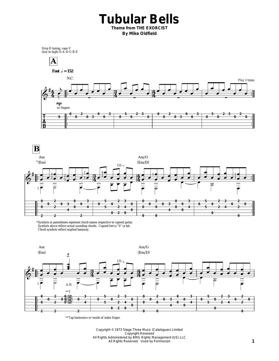 Tubular Bells Tubular Bells Guitar Solo scores gallery preview page 1
