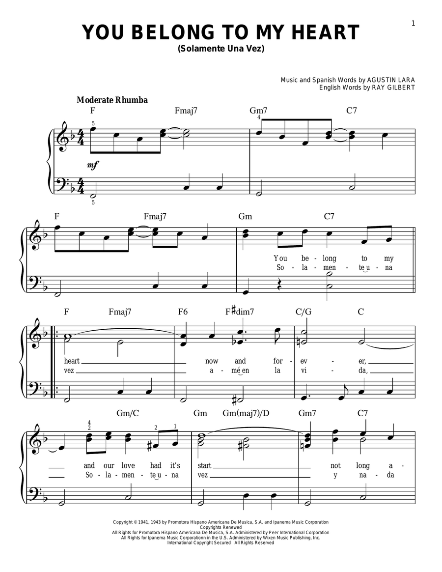 You Belong To My Heart (Solamente Una Vez) Easy Piano scores gallery preview page 1