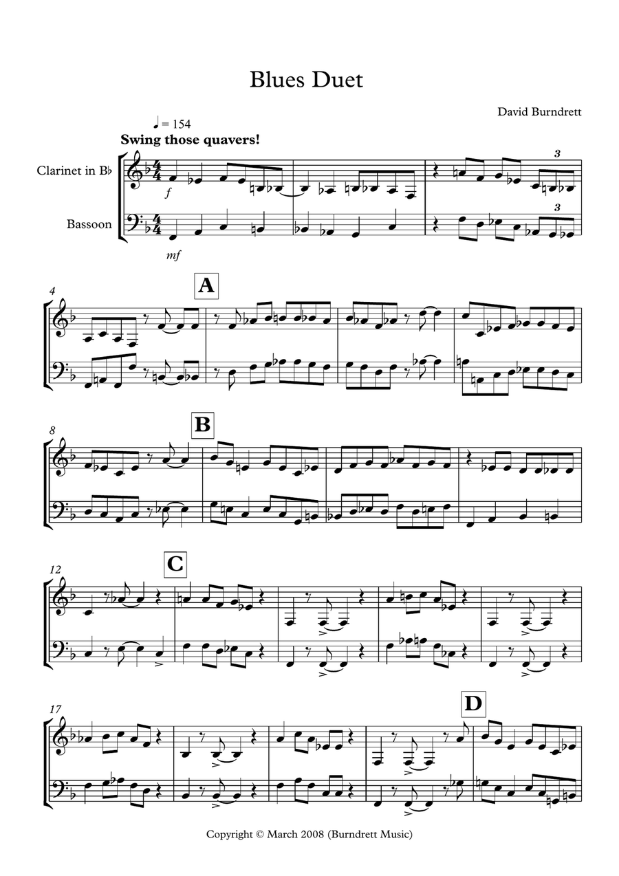 Blues Duet for Clarinet in Bb and Bassoon Woodwind Duet scores gallery preview page 1