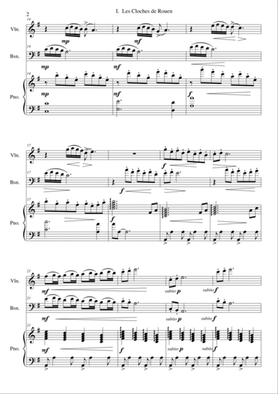 Les cloches de Rouen for violin, bassoon and piano Bassoon scores gallery preview page 2