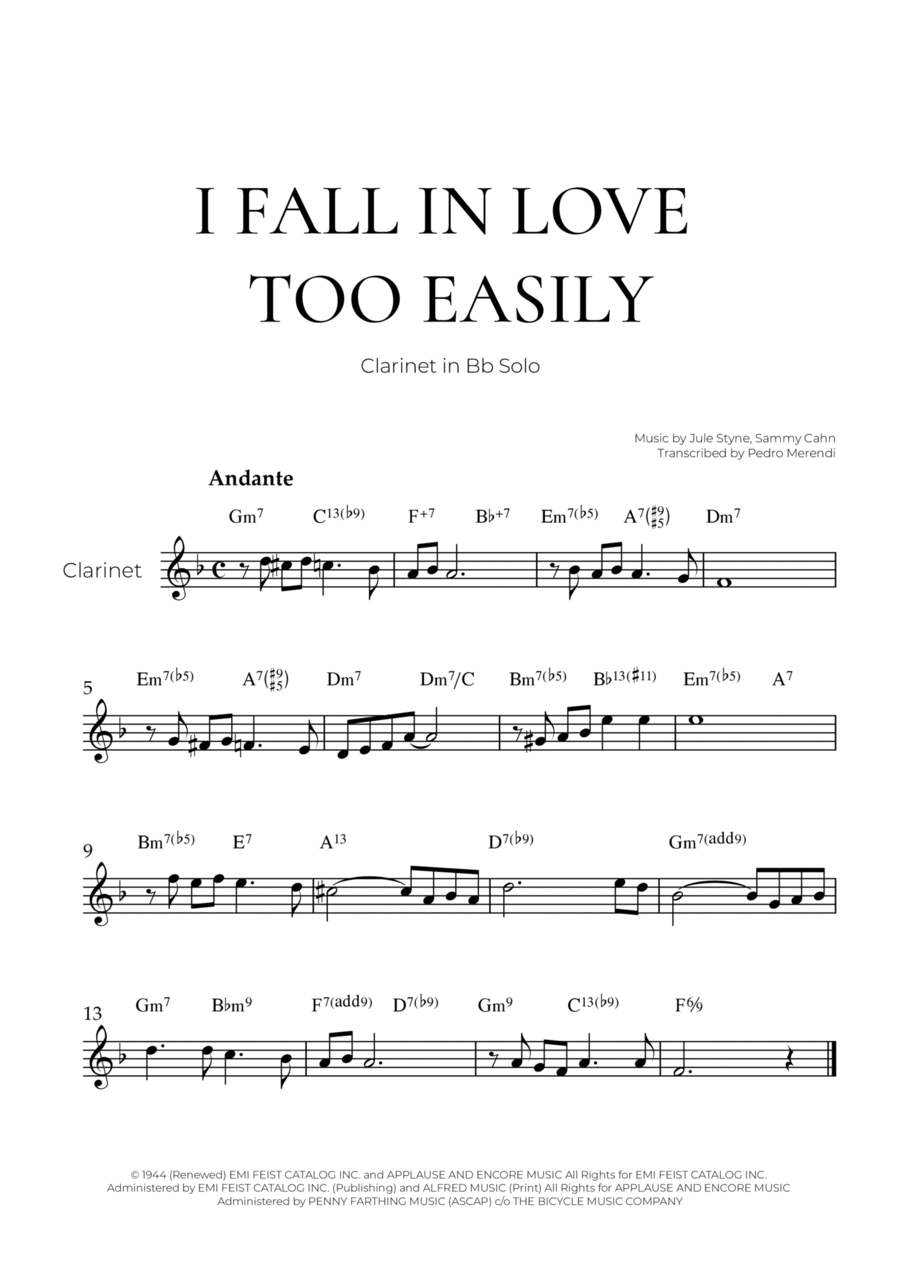 I Fall In Love Too Easily B-Flat Clarinet scores gallery preview page 1