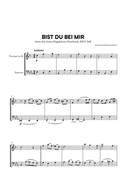Bist du bei Mir (BWV 508) (for Trumpet and Bassoon) image number null