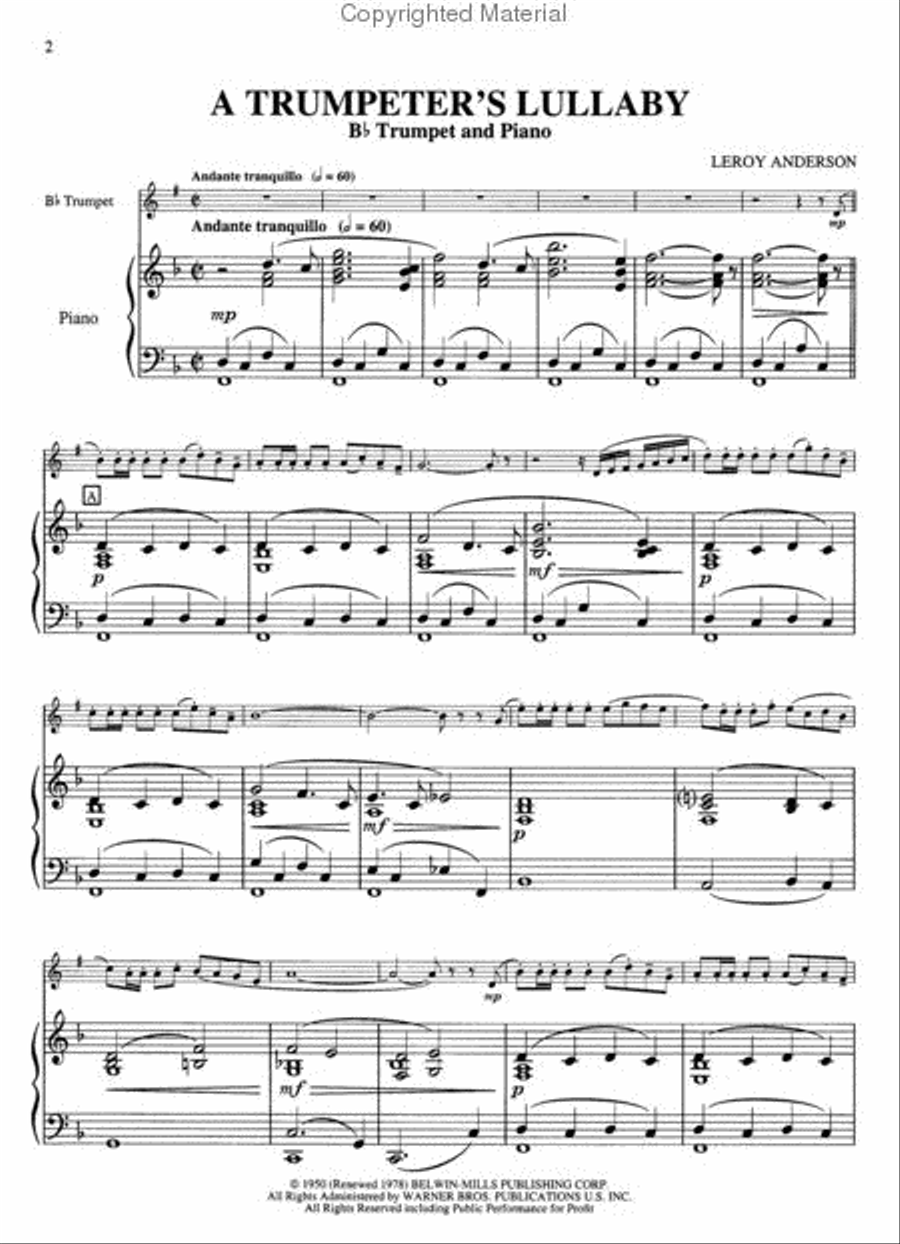 A Trumpeter's Lullaby (Bb Trumpet and Piano) Small Ensemble scores gallery preview page 3