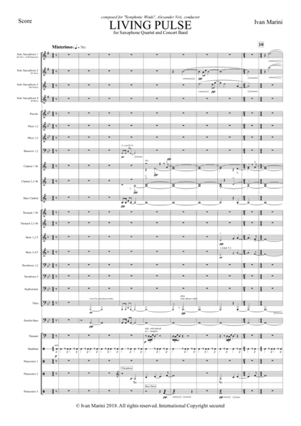 LIVING PULSE for Saxophone Quartet and Concert Band/Wind Ensemble Concert Band - Digital Sheet Music