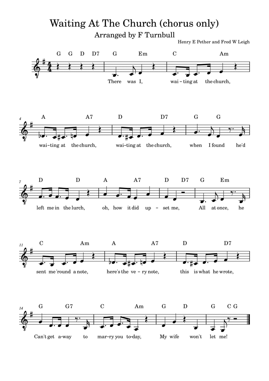 Waiting At The Church (chorus only) Choir scores gallery preview page 1