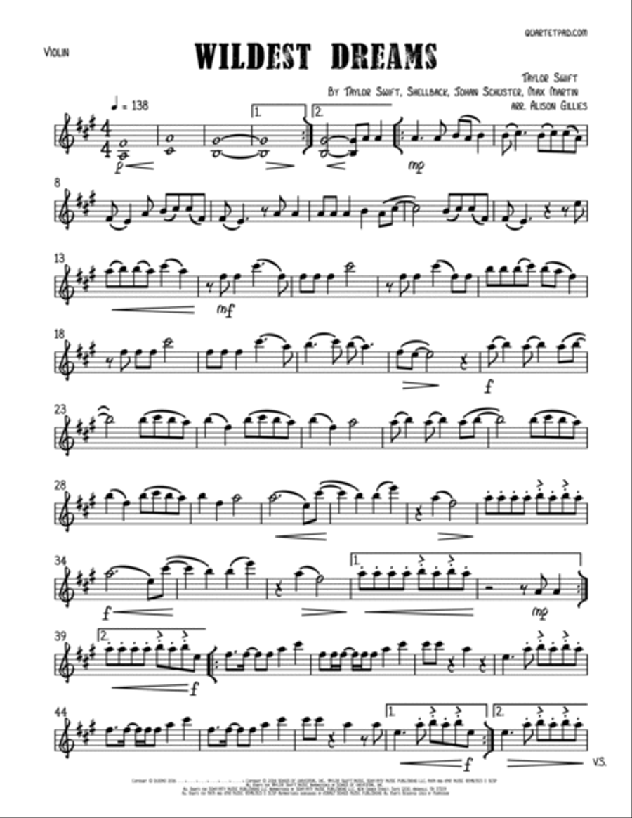 Wildest Dreams String Duet scores gallery preview page 4