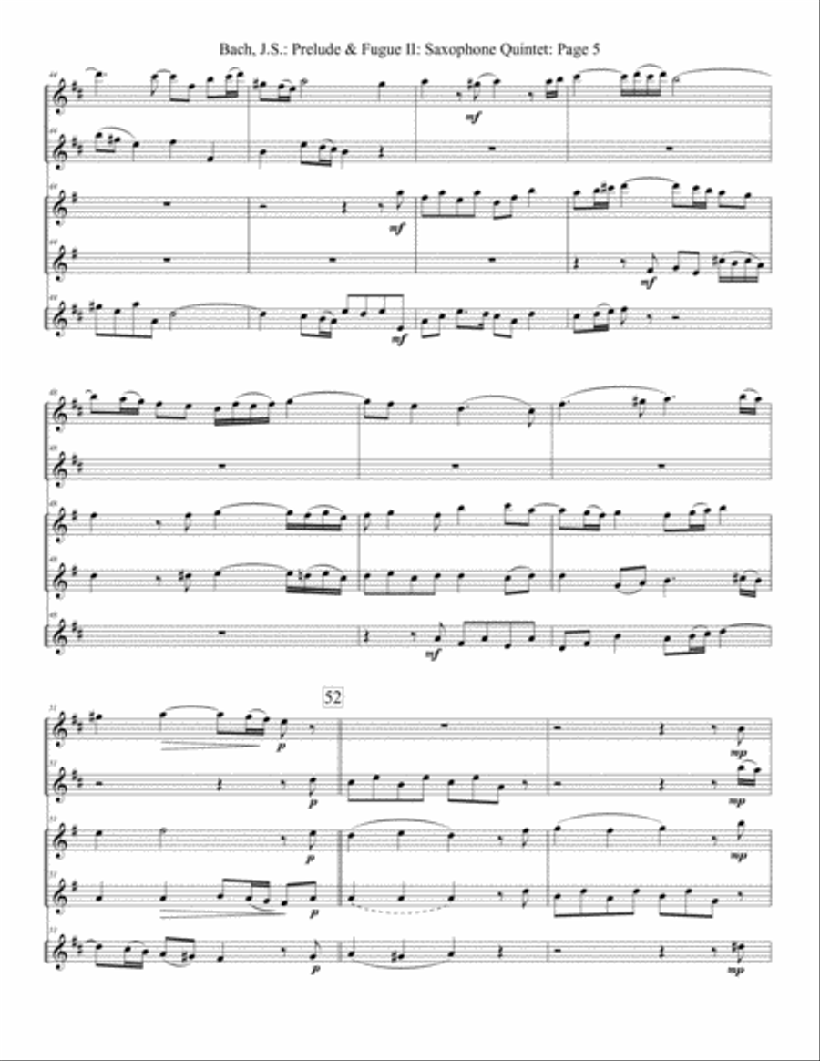 Prelude and Fugue II (Saxophone) Woodwind Quintet scores gallery preview page 6