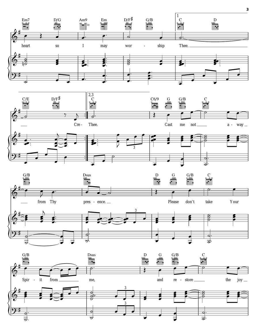 Create In Me A Clean Heart Piano, Vocal, Guitar scores gallery preview page 3