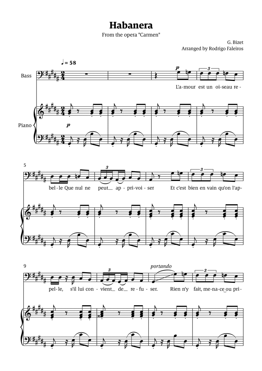 Habanera (for bass - G# minor/ Ab major) Chamber Music scores gallery preview page 1