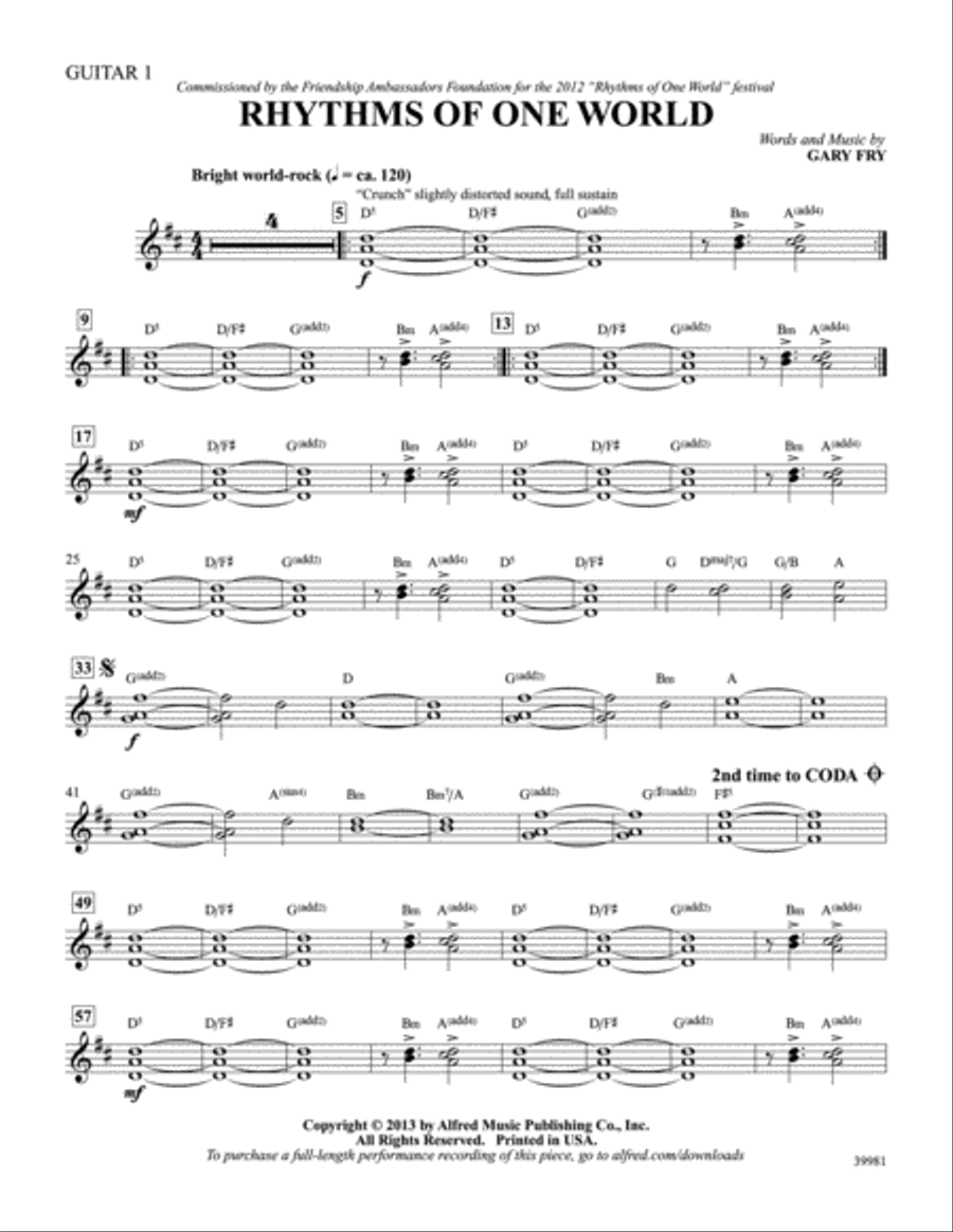 Rhythms of One World: Guitar 1 Guitar scores gallery preview page 1