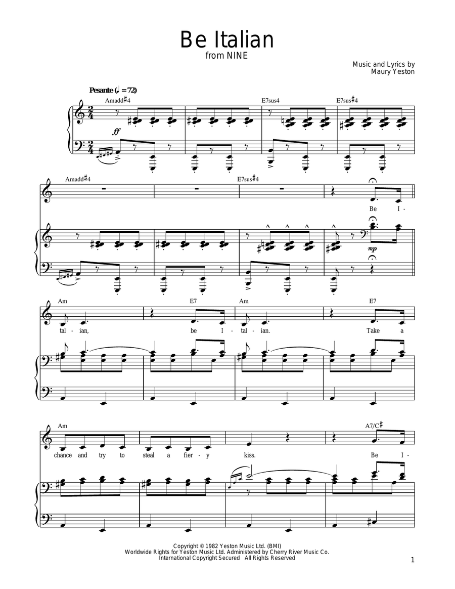 Be Italian Piano, Vocal, Guitar scores gallery preview page 1