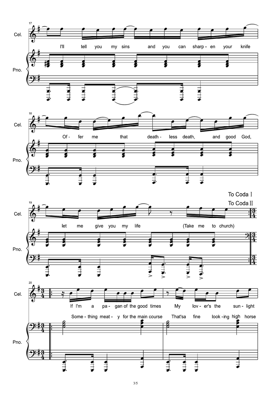 Take Me To Church Piano, Vocal scores gallery preview page 3