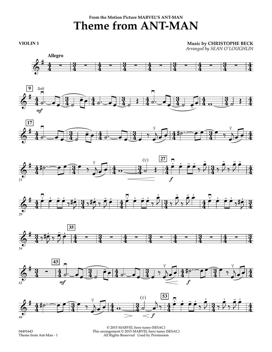Theme from Ant-Man - Violin 1 Orchestra scores gallery preview page 1