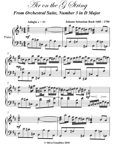 Air on the G String Easy Intermediate Piano Sheet Music