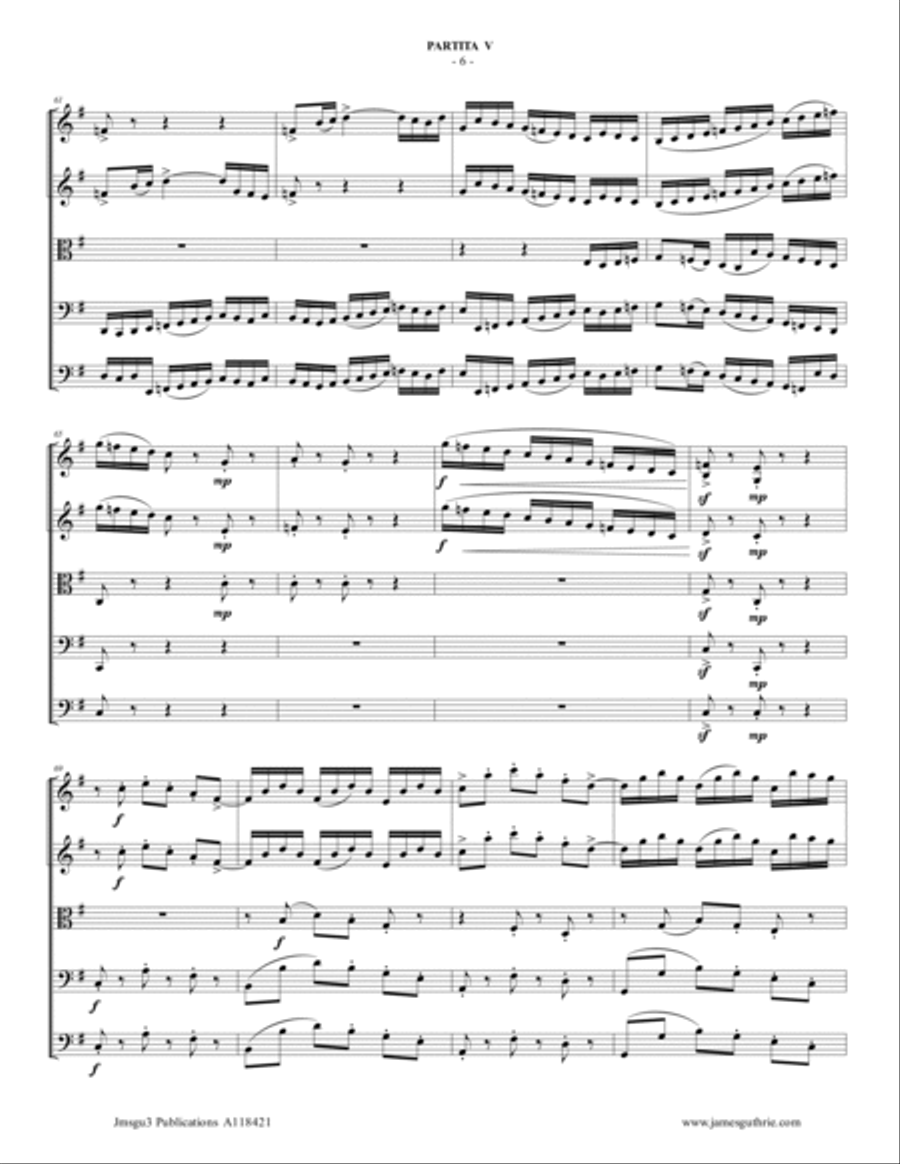 BACH: Partita No. 5 BWV 829 for String Orchestra String Orchestra scores gallery preview page 6