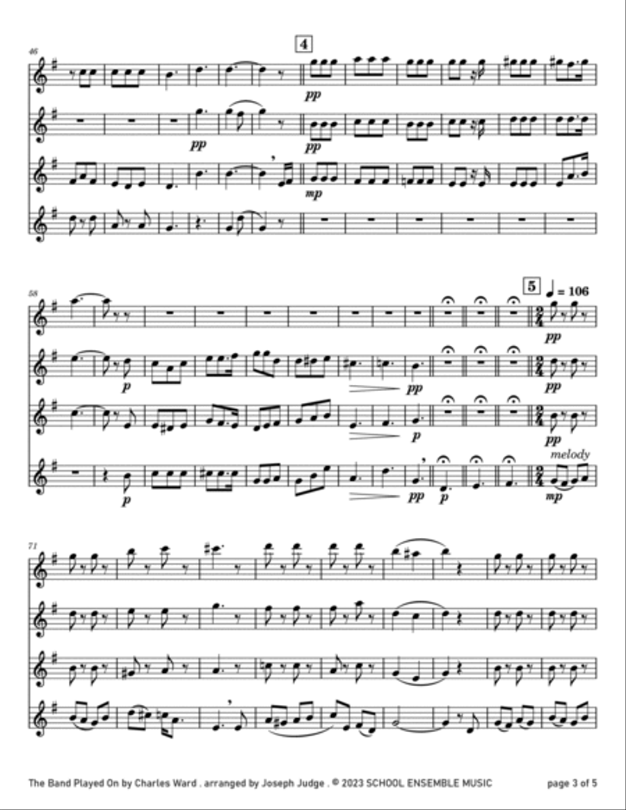 The Band Played On by Ward for Clarinet Quartet in Schools Clarinet Quartet scores gallery preview page 3