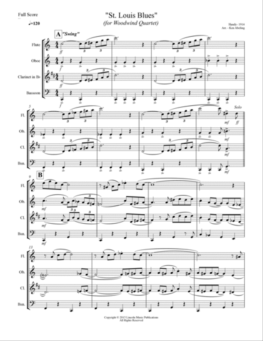 St. Louis Blues (for Woodwind Quartet) Woodwind Quartet scores gallery preview page 2