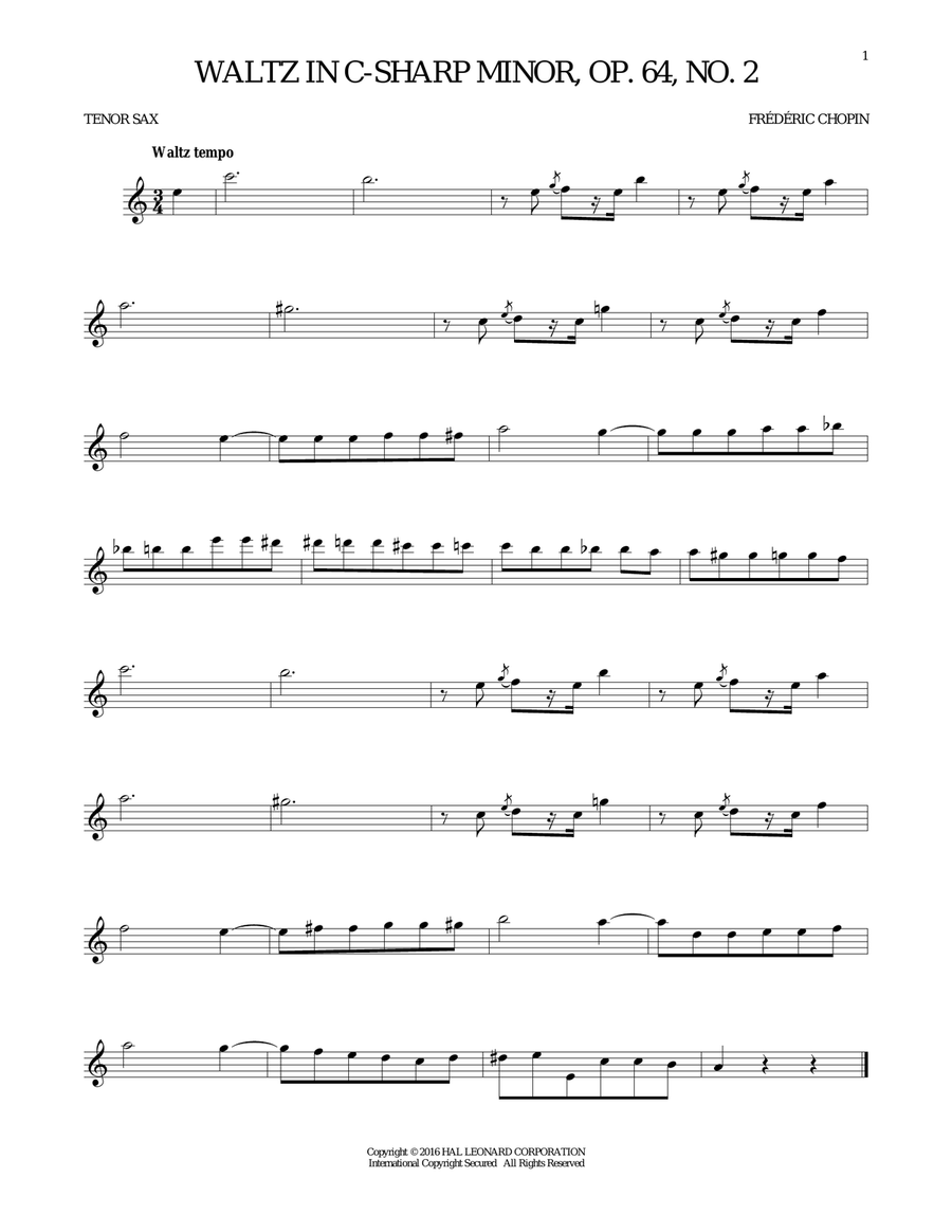 Waltz In C-Sharp Minor, Op. 64, No. 2 Tenor Saxophone scores gallery preview page 1