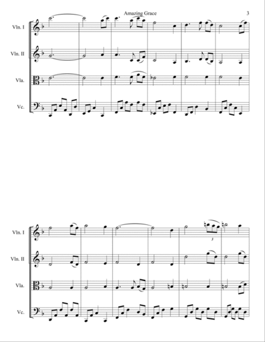 Amazing Grace String Quartet scores gallery preview page 3