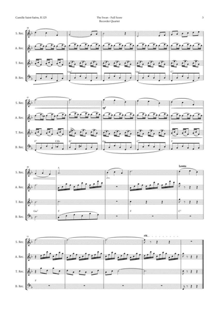 The Swan by Saint-Saëns for Recorder Quartet with Chords image number null