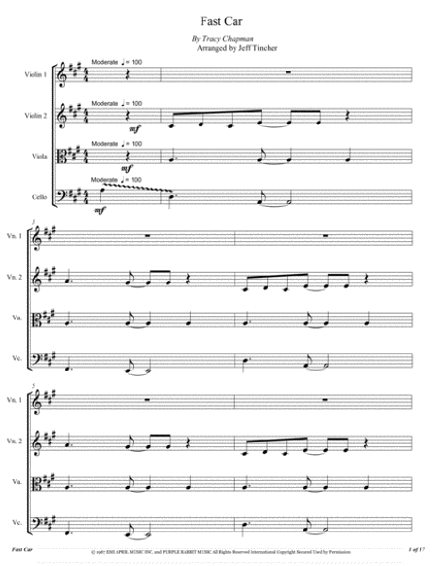 Fast Car String Quartet scores gallery preview page 2
