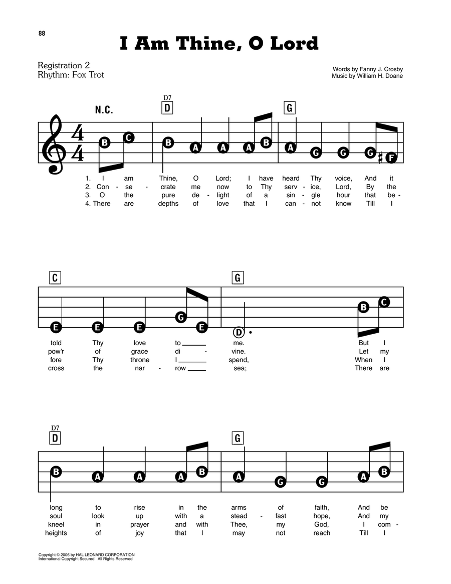 I Am Thine, O Lord Electronic Keyboard scores gallery preview page 1
