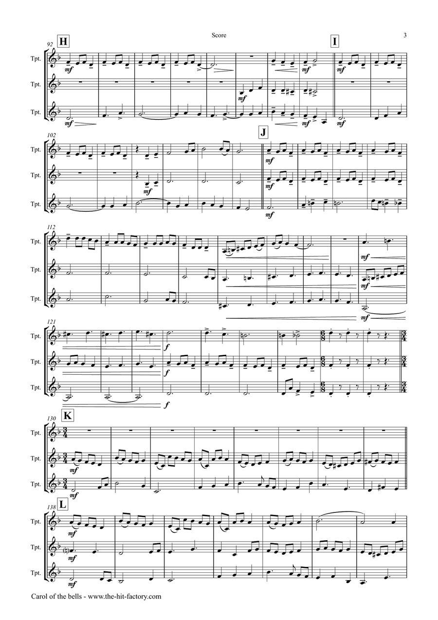 Carol of the Bells - Pentatonix style - Trumpet Trio Trumpet Trio scores gallery preview page 3