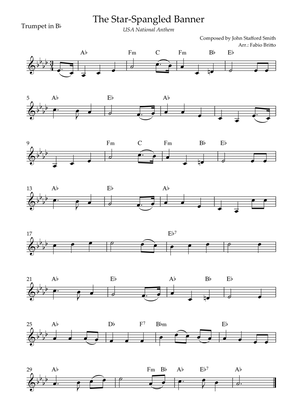 Book cover for The Star Spangled Banner (USA National Anthem) for Trumpet in Bb Solo with Chords (Gb Major)