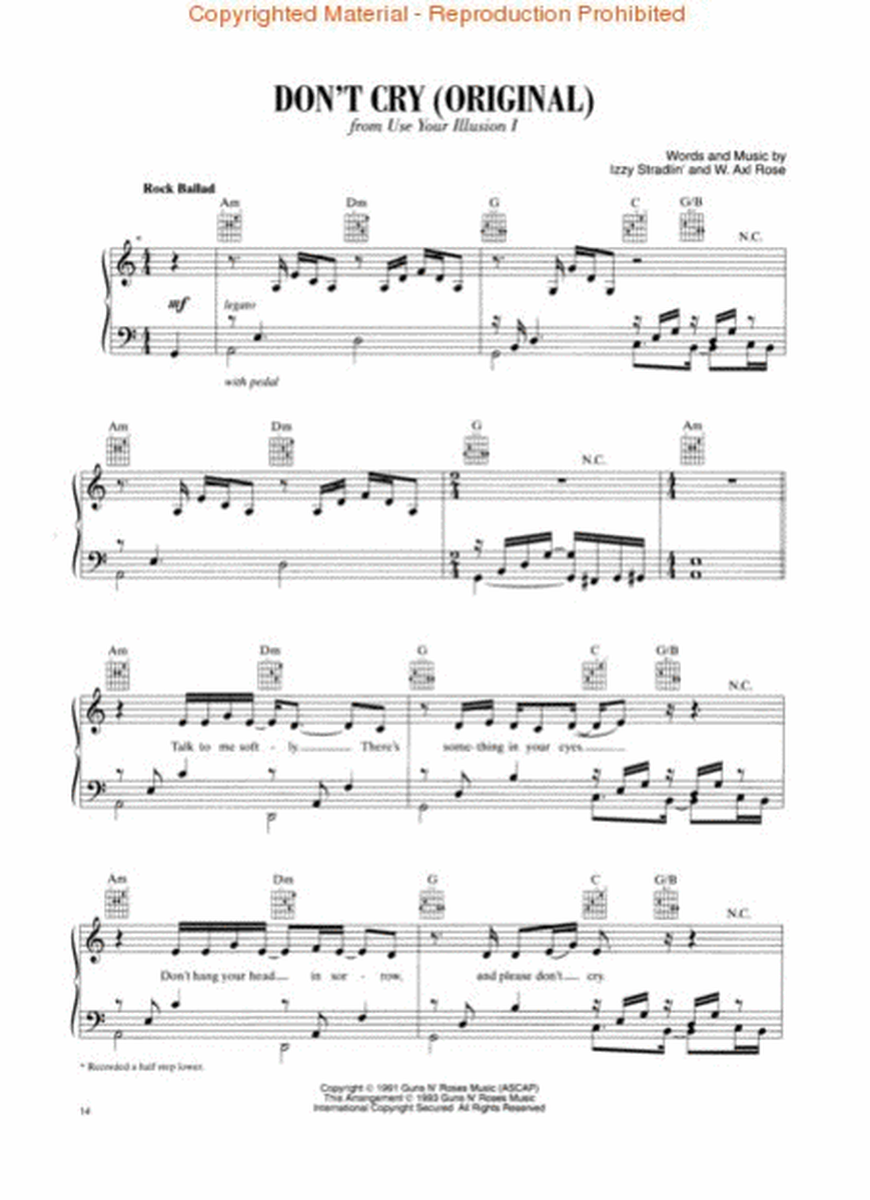 Selections From Use Your Illusion I & II For Piano