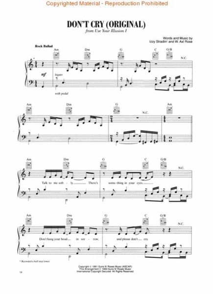 Selections From Use Your Illusion I & II For Piano