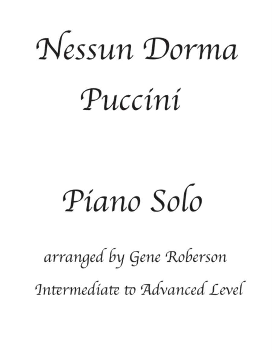Nessun Dorma Piano Solo (Int Advanced) Piano Solo scores gallery preview page 1