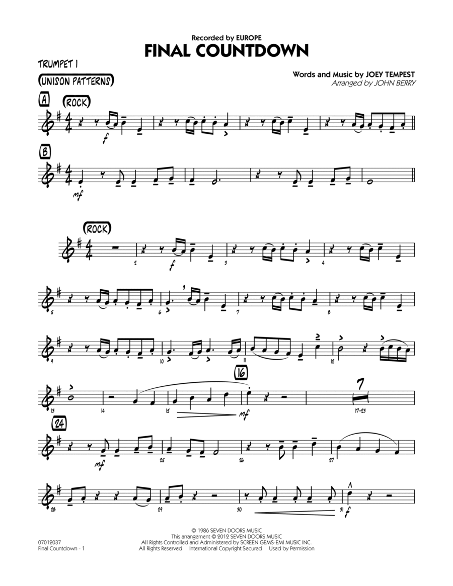 Final Countdown - Trumpet 1 Jazz Ensemble scores gallery preview page 1
