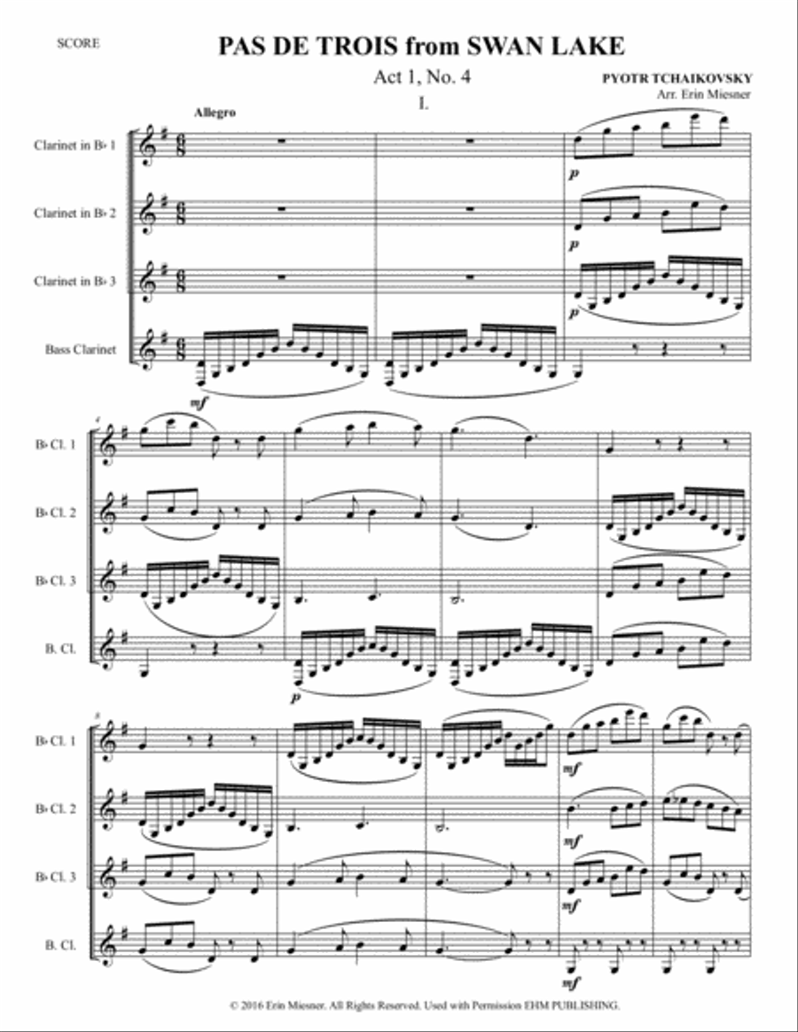 Pas de Trois from Swan Lake for Clarinet Quartet Clarinet Quartet scores gallery preview page 2