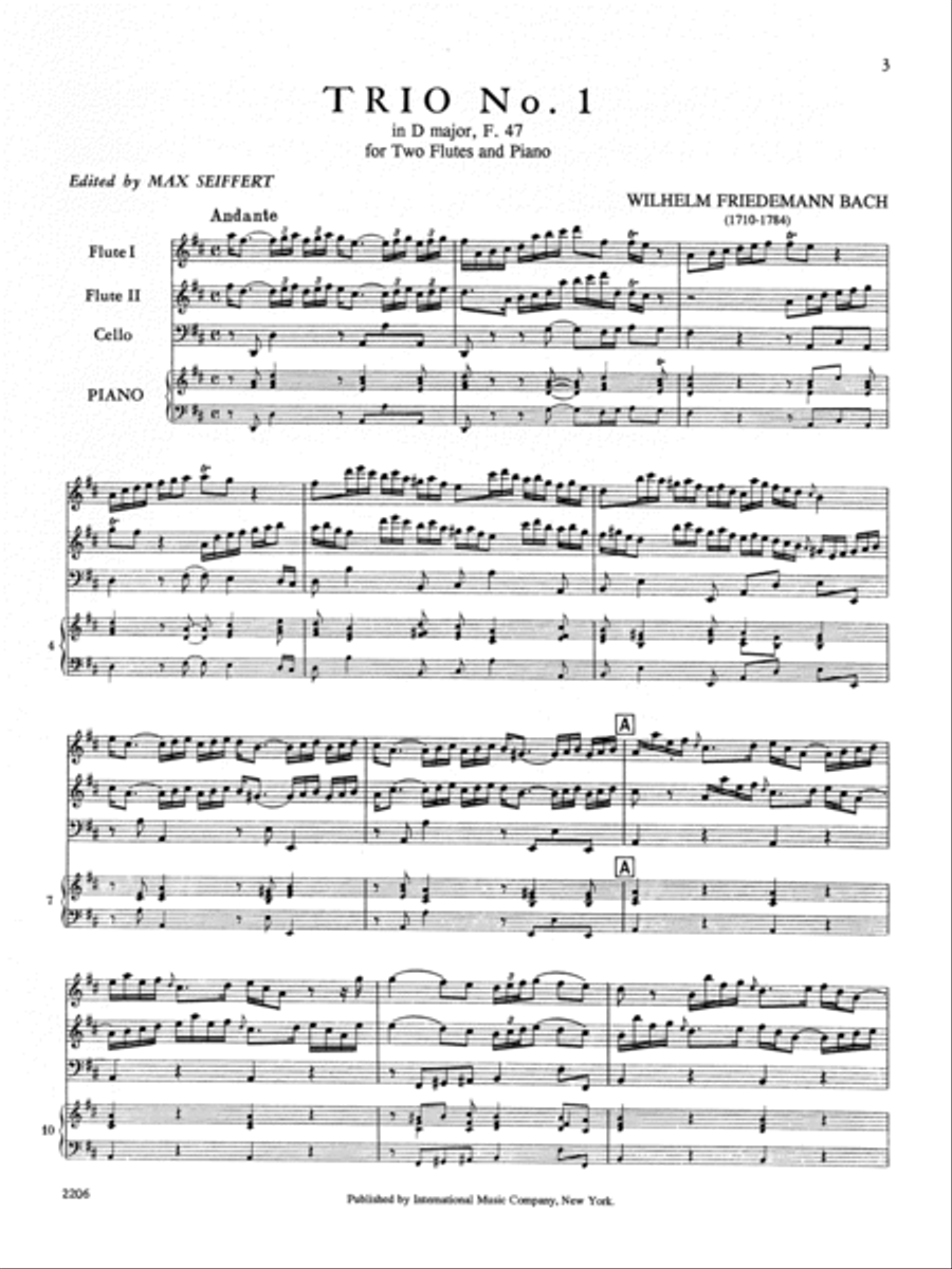 Trio No. 1 In D Major, F. 47 (With Cello Ad Lib.) Flute scores gallery preview page 2