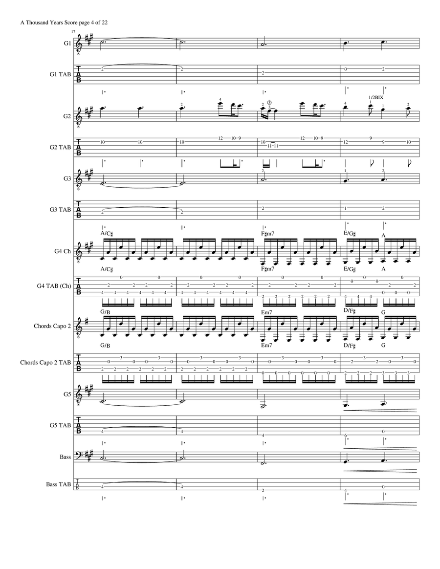 A Thousand Years Guitar Ensemble scores gallery preview page 4