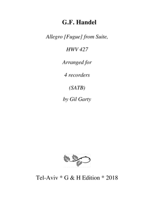 Book cover for Allegro [Fugue] from Suite HWV 427 (arrangement for 4 recorders)