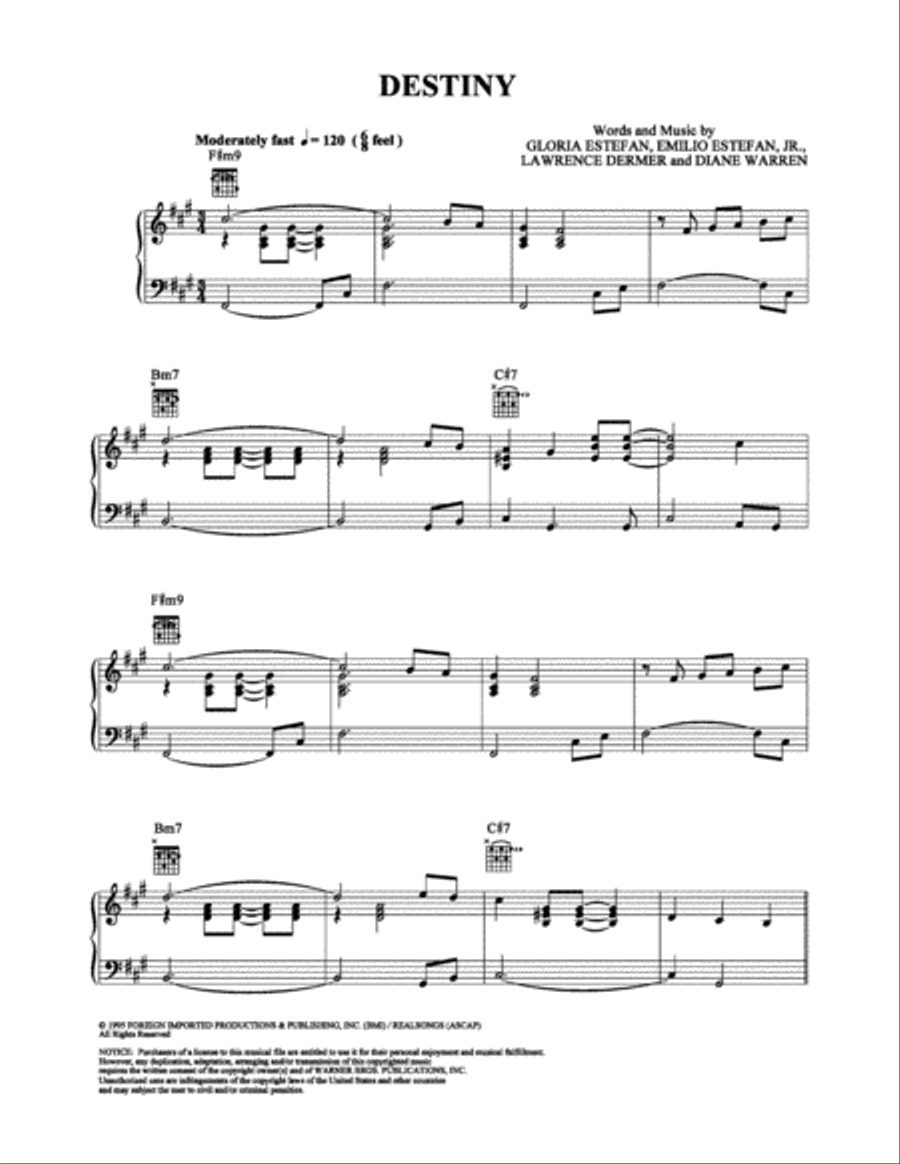 Destiny Piano, Vocal, Guitar scores gallery preview page 1