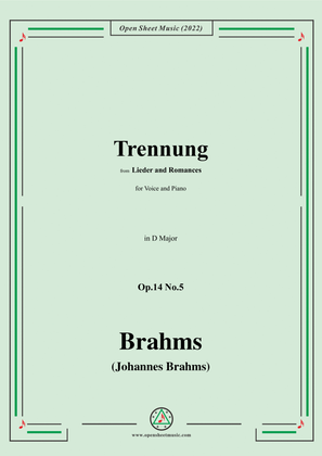 Book cover for Brahms-Trennung,Op.14 No.5,from 'Lieder and Romances',in D Major