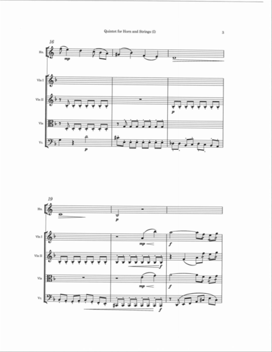 Quintet for Horn and Strings Chamber Orchestra scores gallery preview page 3