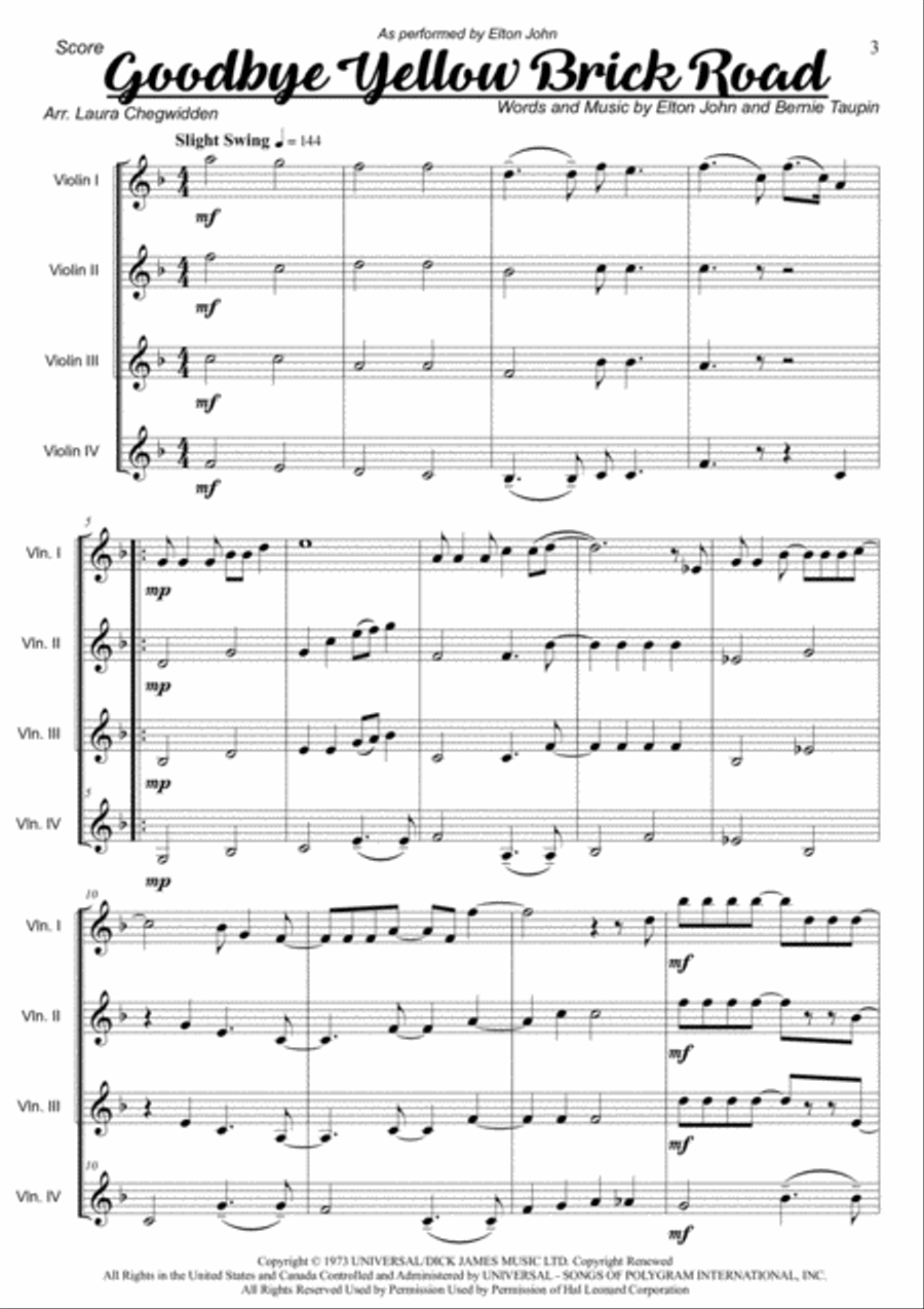 Goodbye Yellow Brick Road String Quartet scores gallery preview page 3
