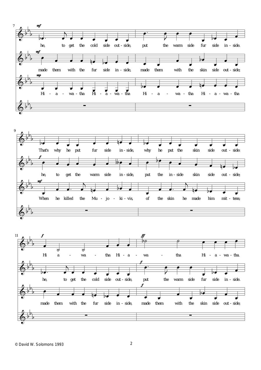 A Modern Hiawatha (Hiawatha and his mittens) for four equal voices 4-Part scores gallery preview page 2