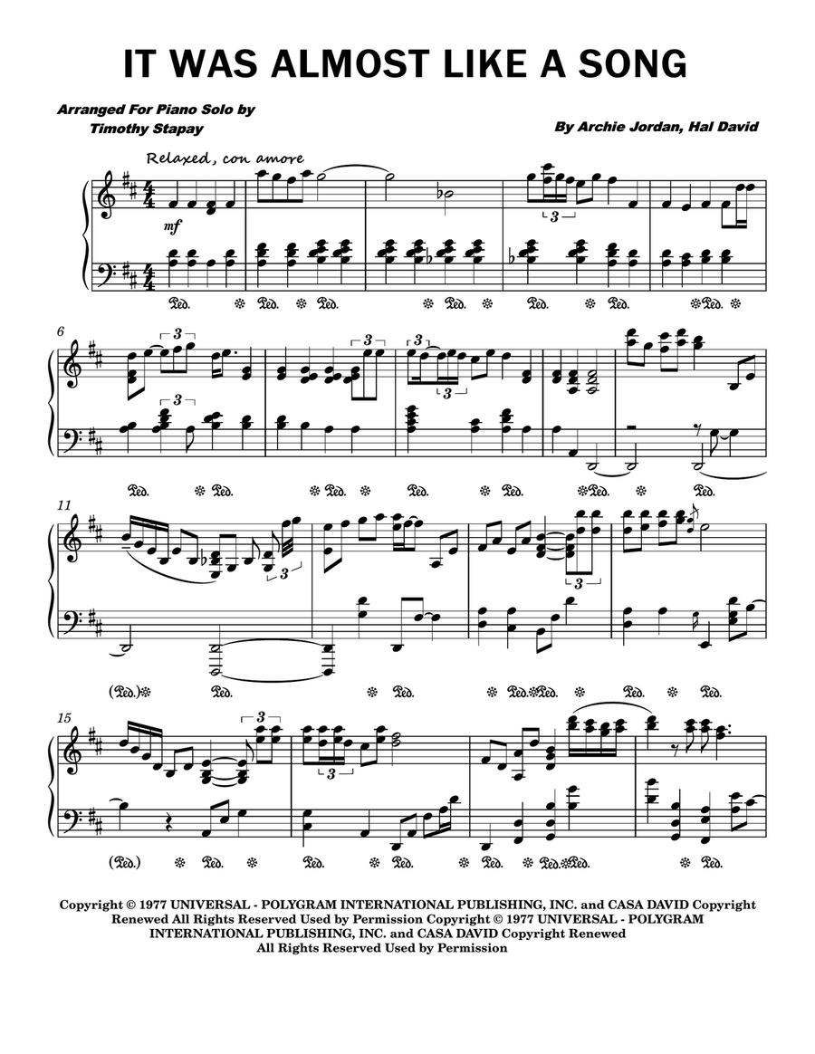 It Was Almost Like A Song Piano Solo scores gallery preview page 1